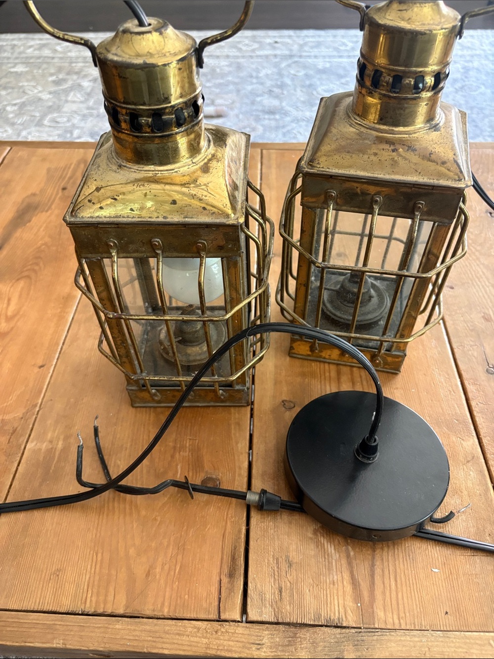 Vintage Brass Cage Lantern Pendant Lights - Gold